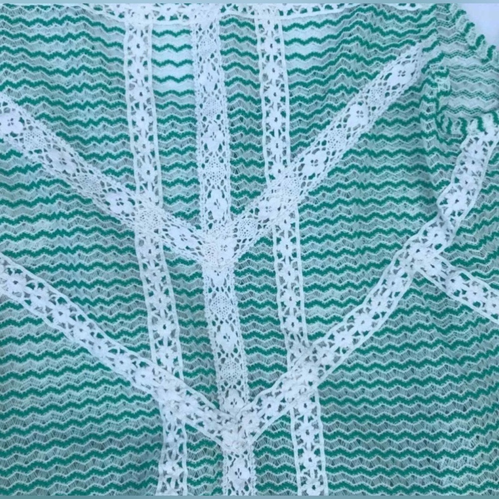 FREE PEOPLE || Loose Weave Crochet Turquoise & Lace Sleeveless Peplum Top XS - Picture 7 of 12